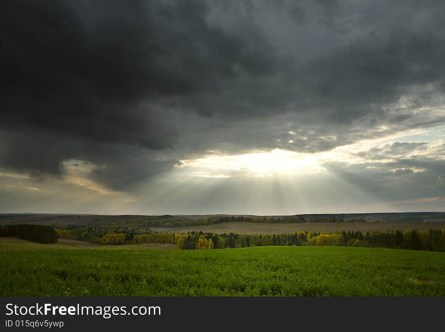 Beautiful autumn hills in sun beams. Beautiful autumn hills in sun beams