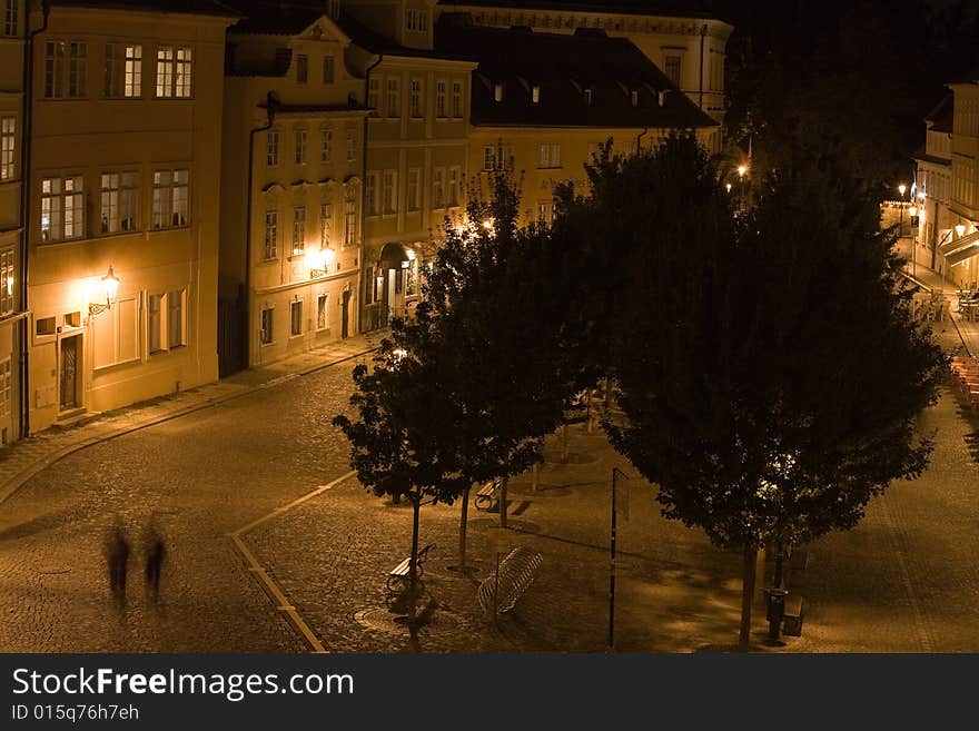 Prague Kampa beside Charles bridge in night lighting. Prague Kampa beside Charles bridge in night lighting.