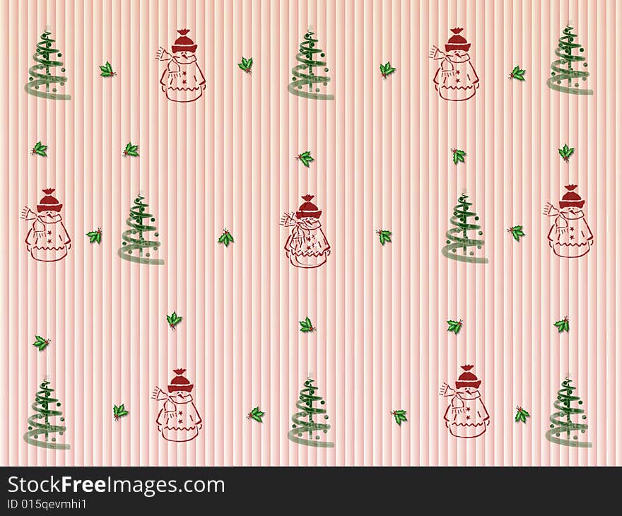 Christmas background with trees and snowman