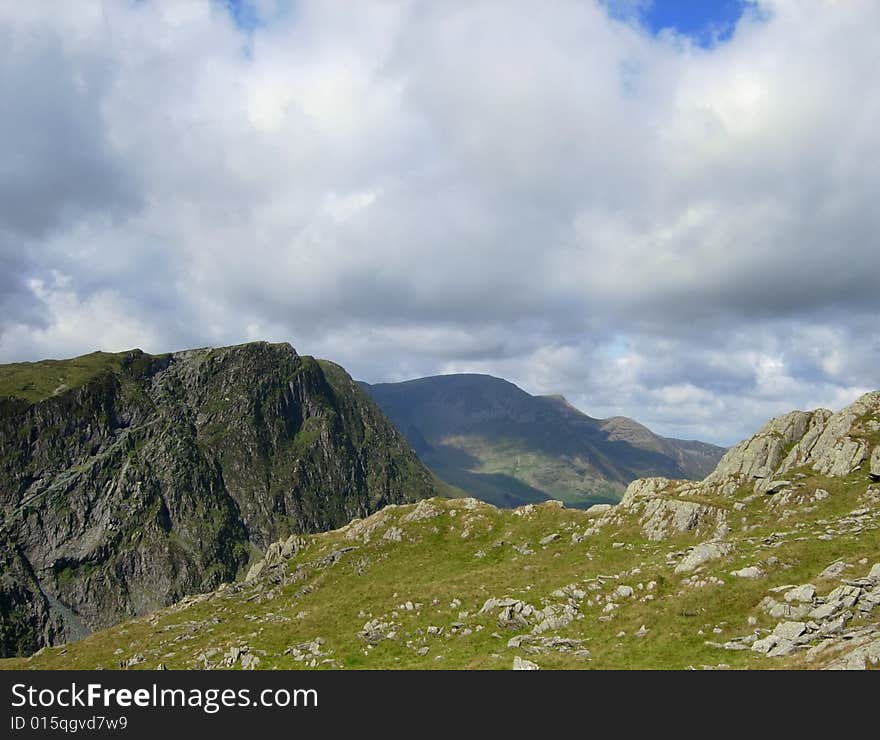 A view of the mountains in the English Lake District ona sunny day. A view of the mountains in the English Lake District ona sunny day