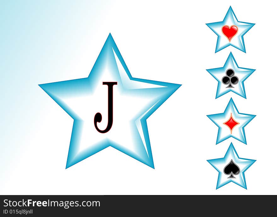 Poker symbols in blue and white star. Poker symbols in blue and white star