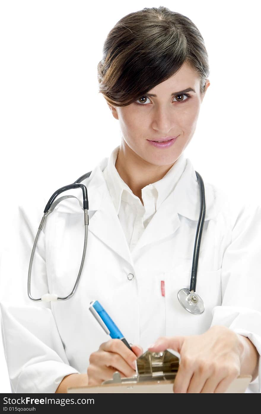 Beautiful Doctor Posing With Writing Pad And Pen