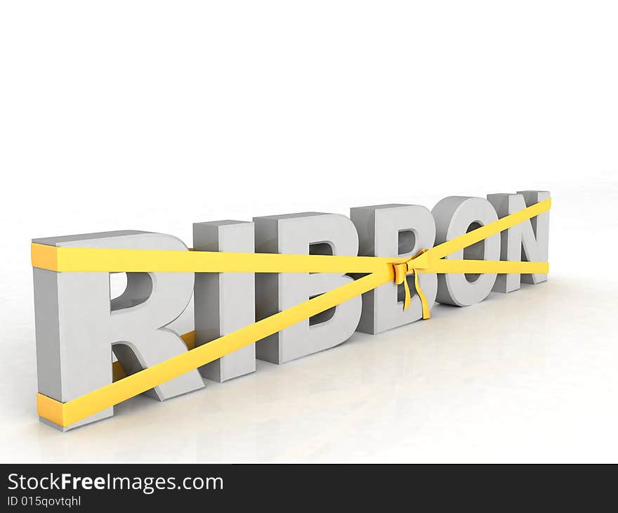 Isolated three dimensional wrapped in a  ribbon , ribbon text