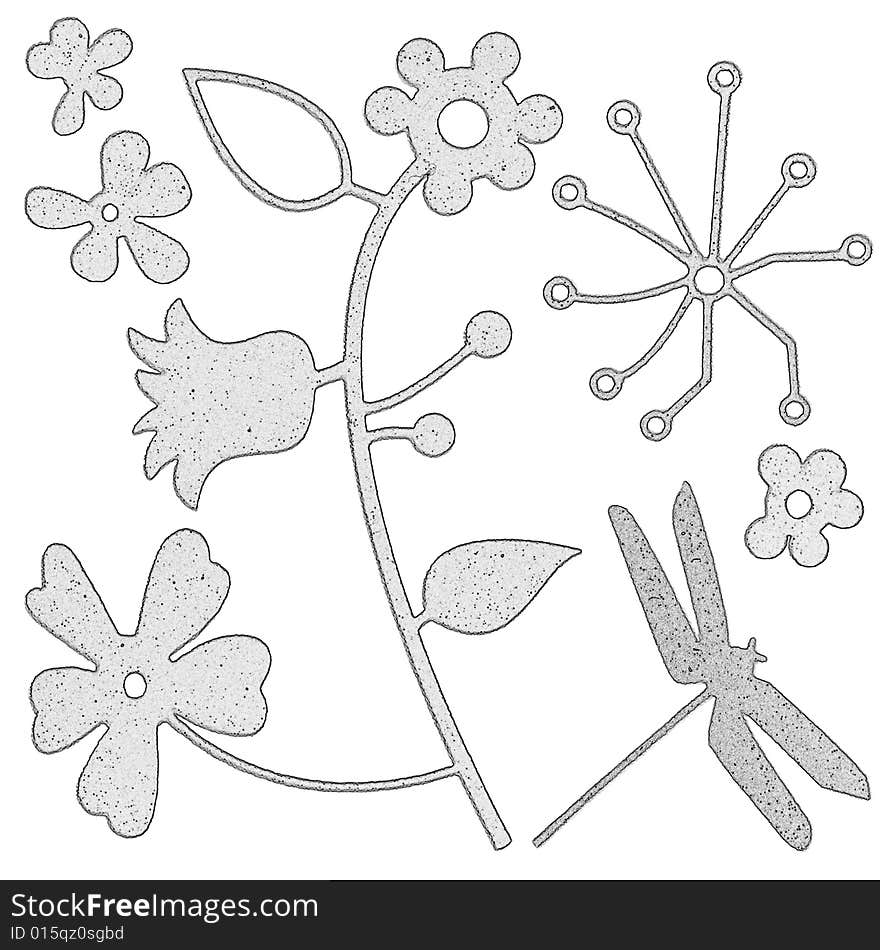 Textured modern floral design elements, illustration. Textured modern floral design elements, illustration