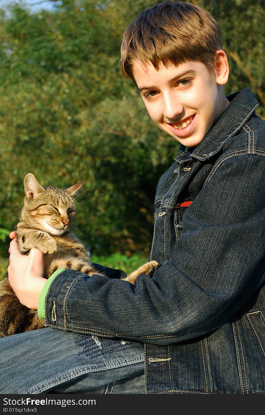 boy with a cat