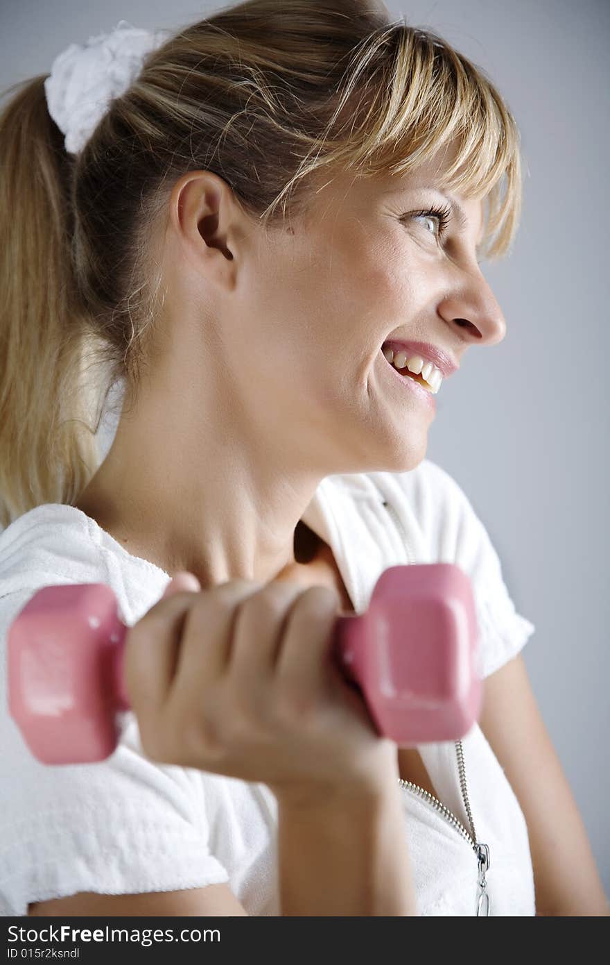 Portrait of woman with exercise weight. Portrait of woman with exercise weight