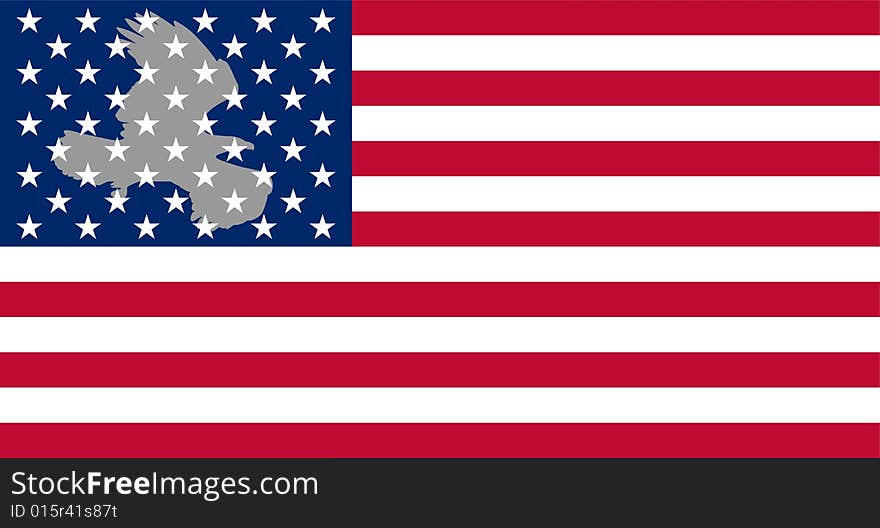 A silhouette of an eagle on the background of striped American flag. A silhouette of an eagle on the background of striped American flag.