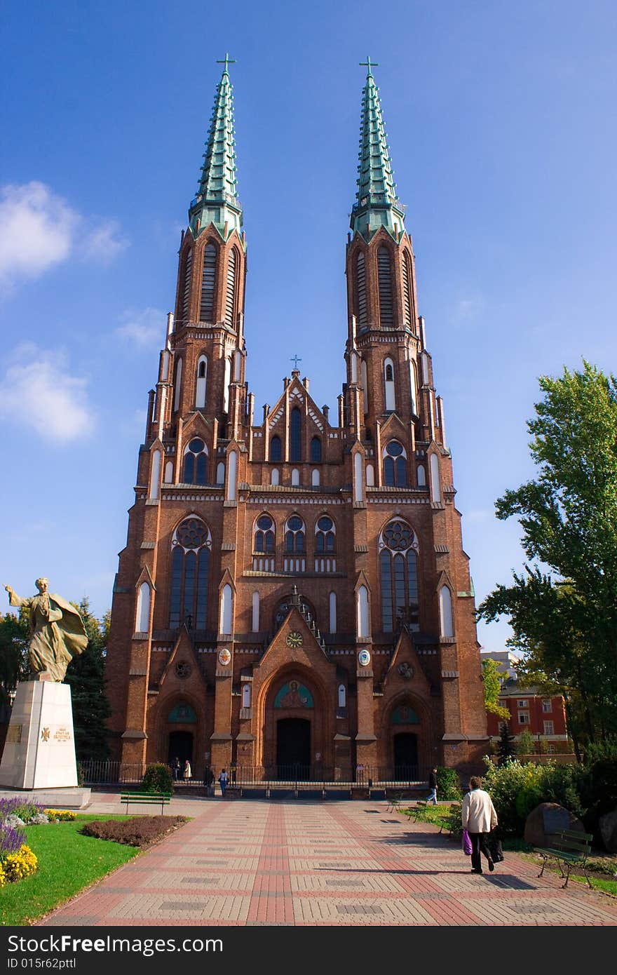 Gothic church in city center in poland