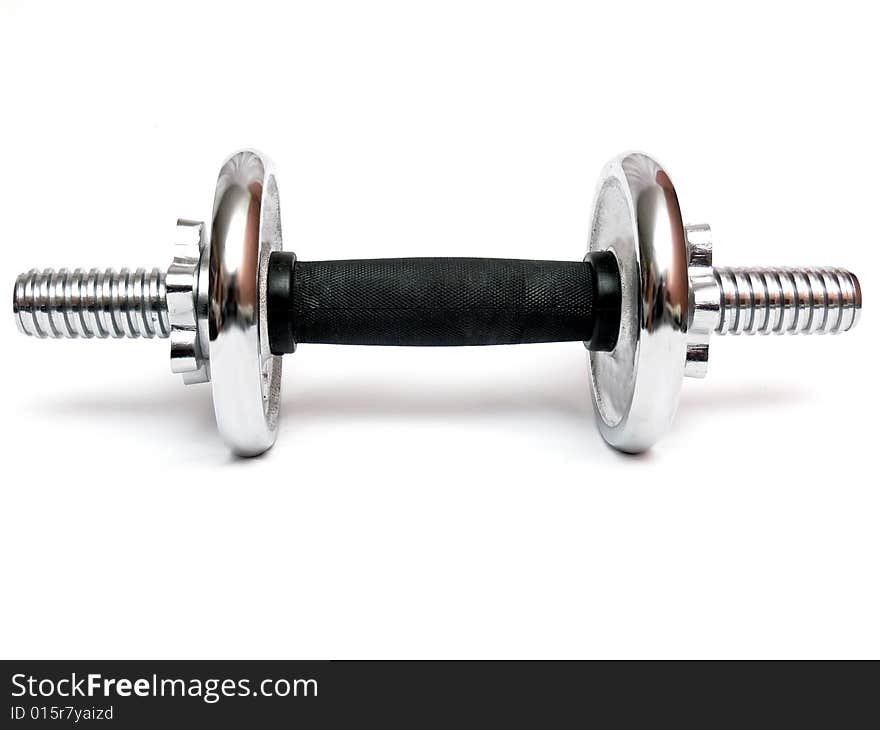 Close up of the metal dumb-bell isolated on white background.