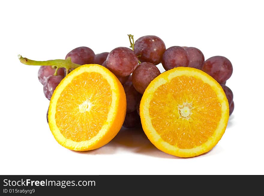 Orange and grapes isolated on a white background,fruits