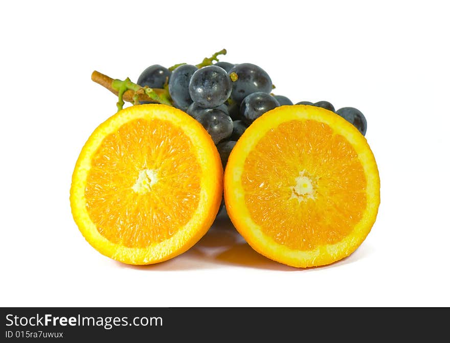 Orange and grapes isolated on a white background,fruits