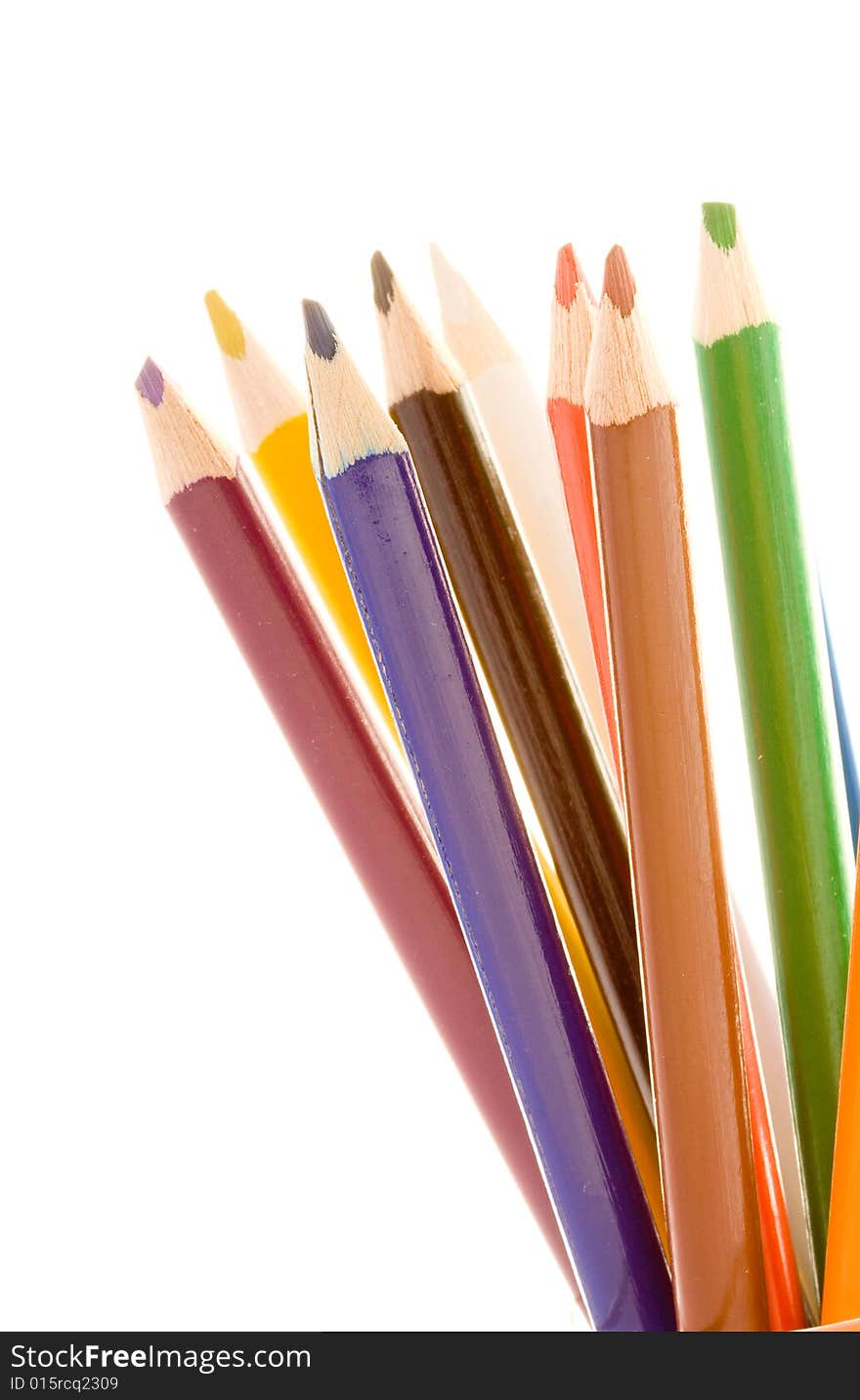 Colour crayons on white background