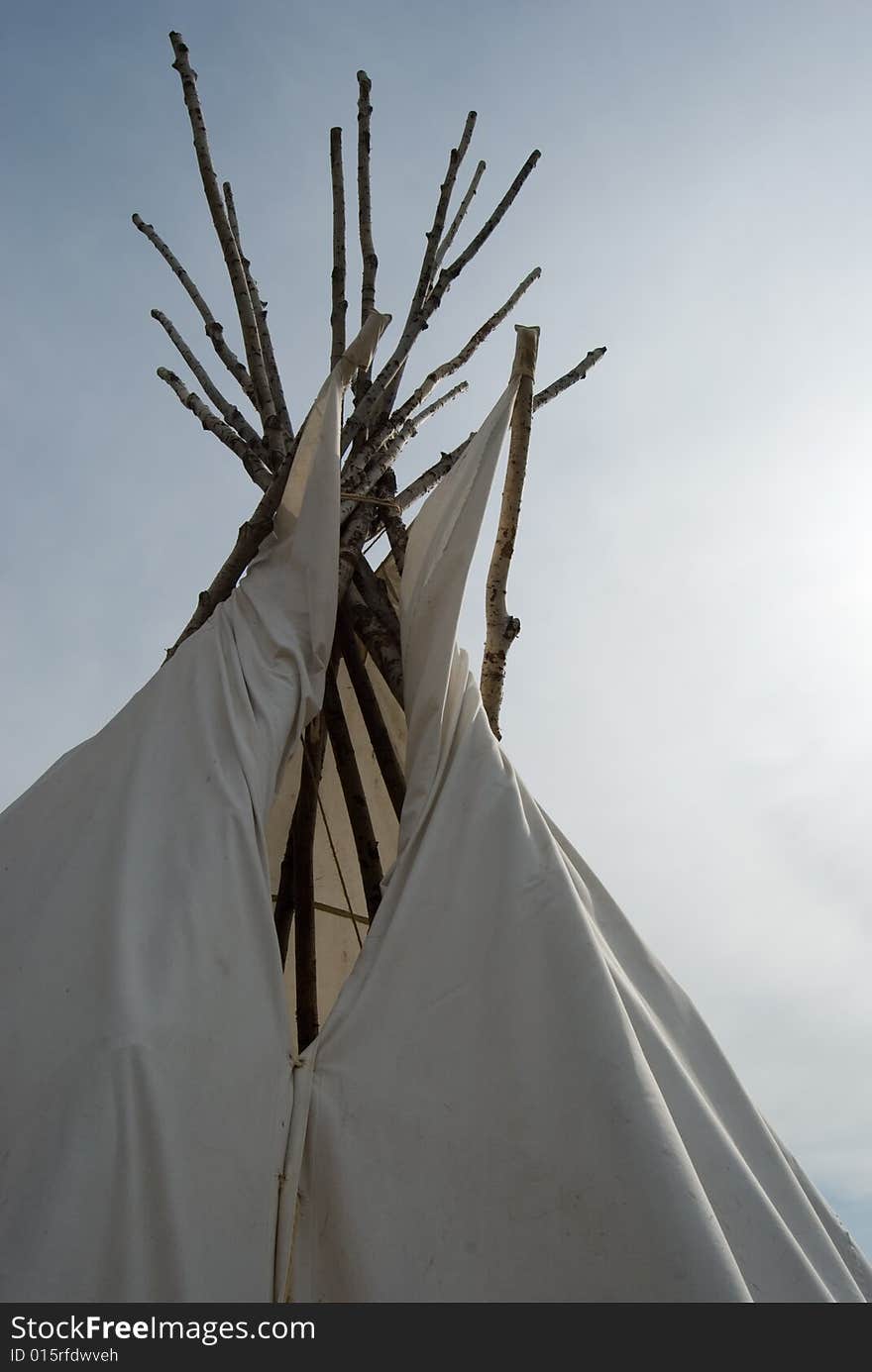 Native American tepee from a lower angle