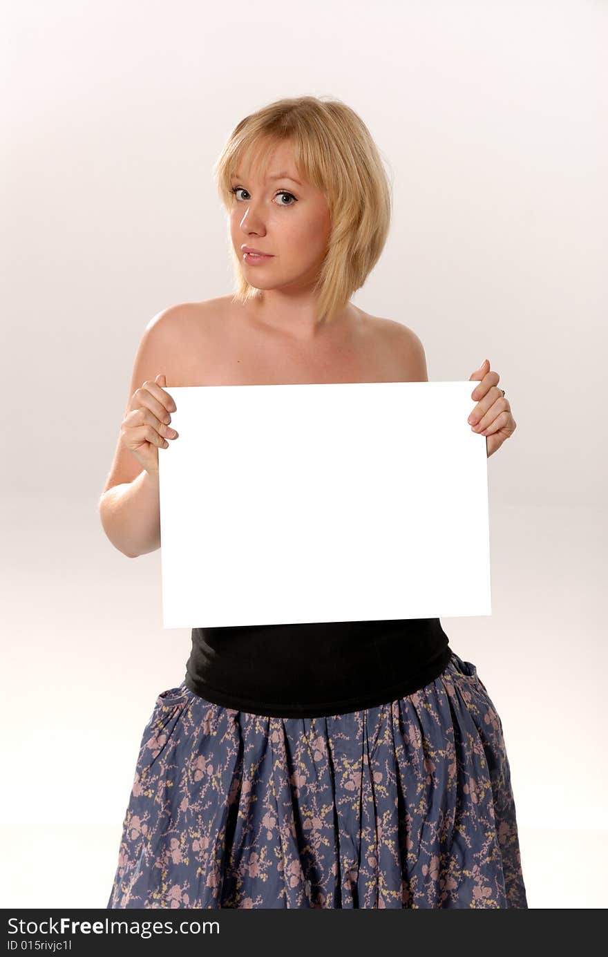 Woman Holding Blank Card