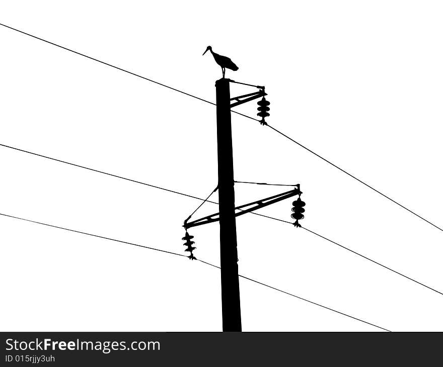 Silhouette of the crane on white background