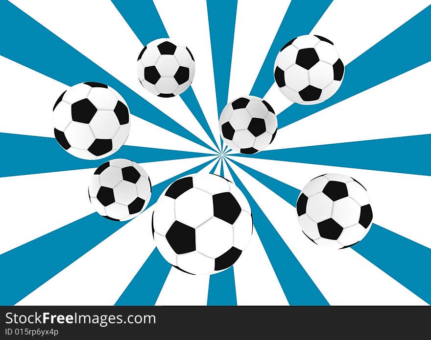 Soccer balls with blue retro background