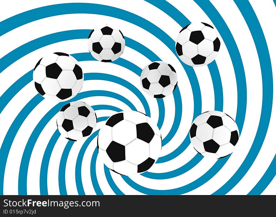 Soccer balls with blue twirl background