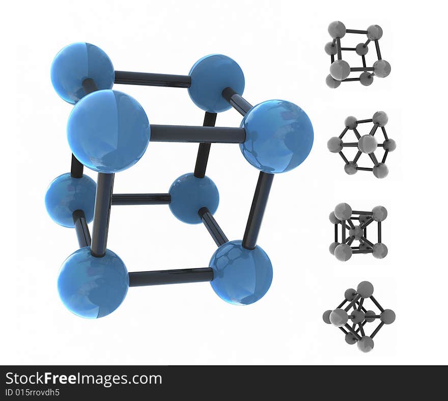 Isolated molecule - 3d render on white - set