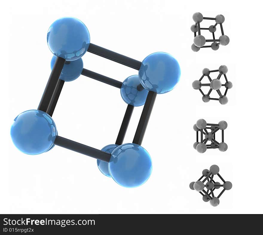 Isolated molecule - 3d render on white - set