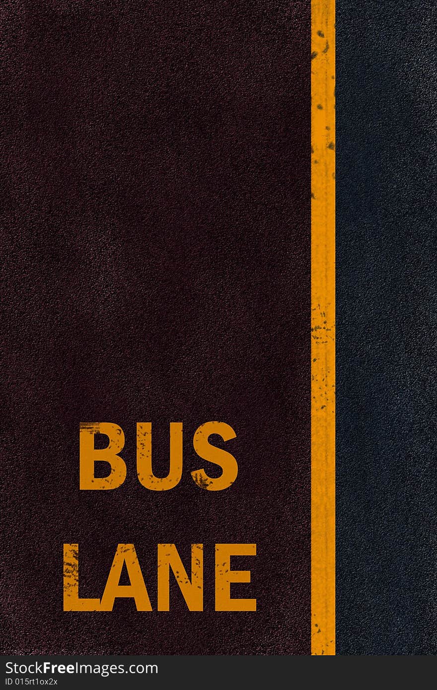 Yellow bus lane marking on black fresh asphalt pavement. Yellow bus lane marking on black fresh asphalt pavement