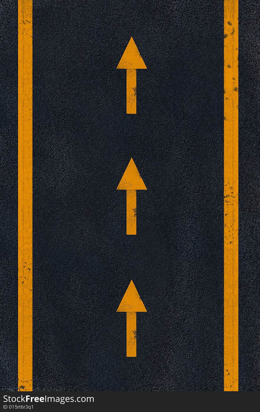 Yellow arrows marking on black fresh asphalt pavement. Yellow arrows marking on black fresh asphalt pavement