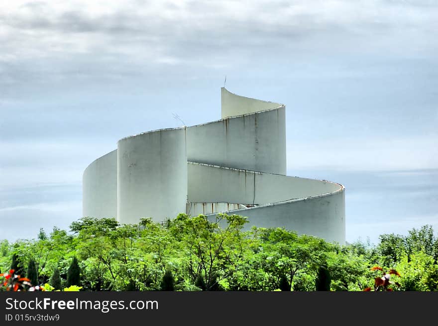 Modern architecture in a cloudy day