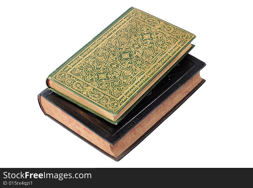 Old books on a white background with clipping path