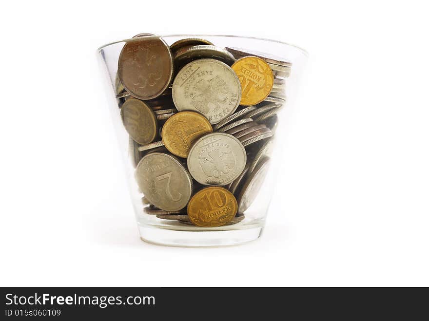 Russian coins in the glass. Russian coins in the glass