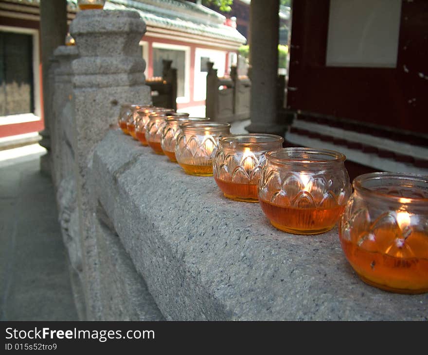 Oblation light in temple,people pray for the health & good luck.It's a custom in China