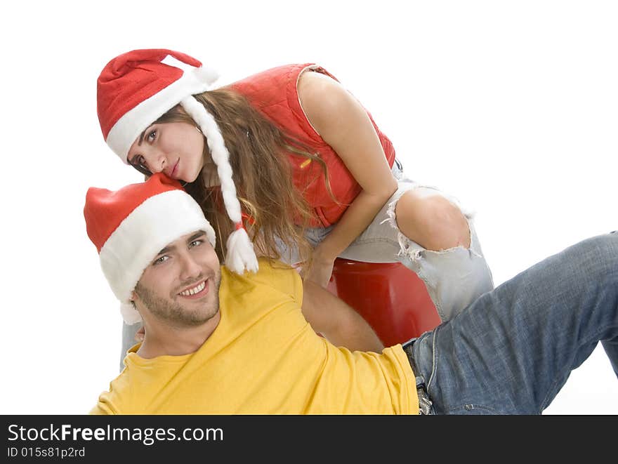 Beautiful young lovers with white background