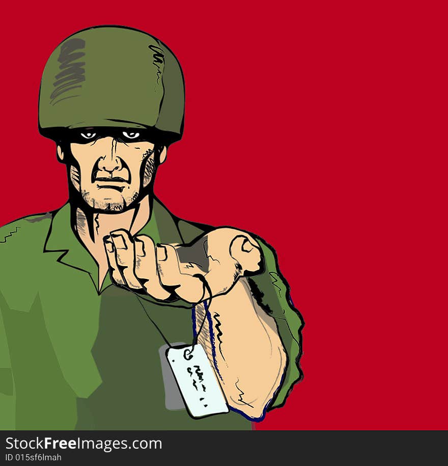 Vector art of a military personnel on red background. Vector art of a military personnel on red background