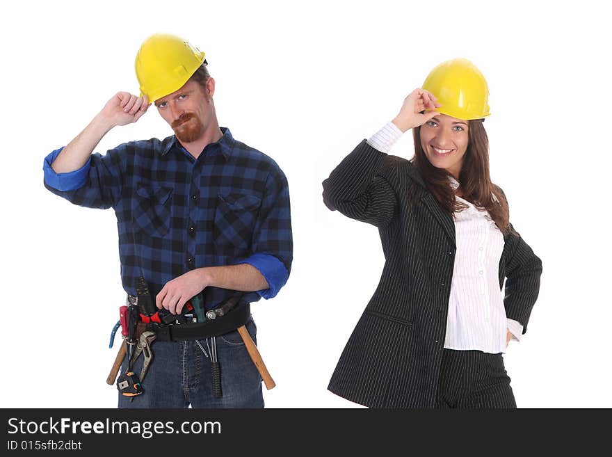 Businesswoman and construction worker