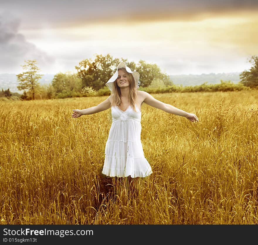 A young woman in countryside