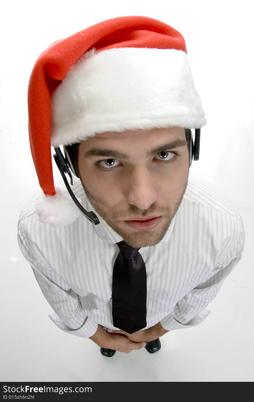 High angle view of businessman with white background