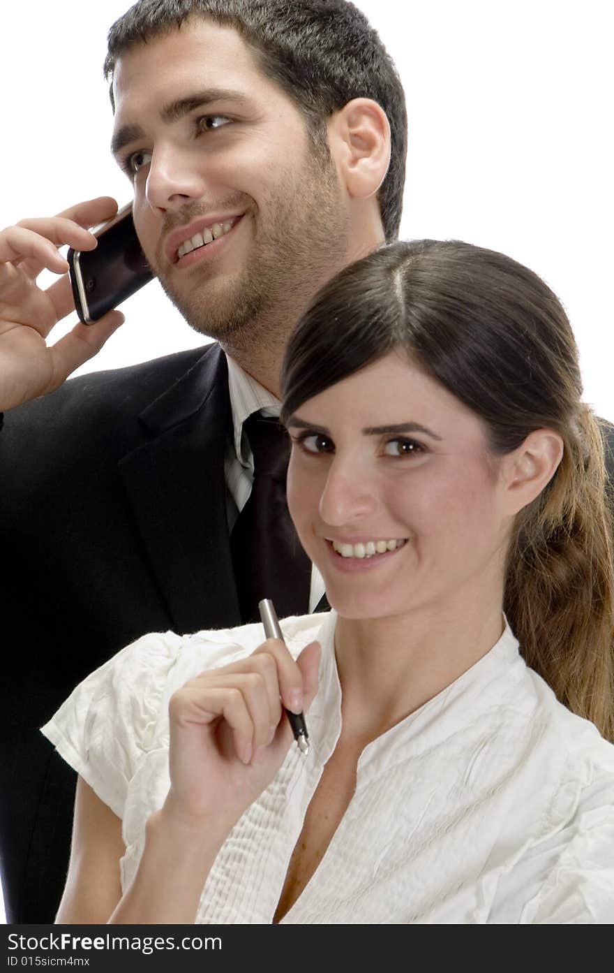 American business couple posing isolated on white background