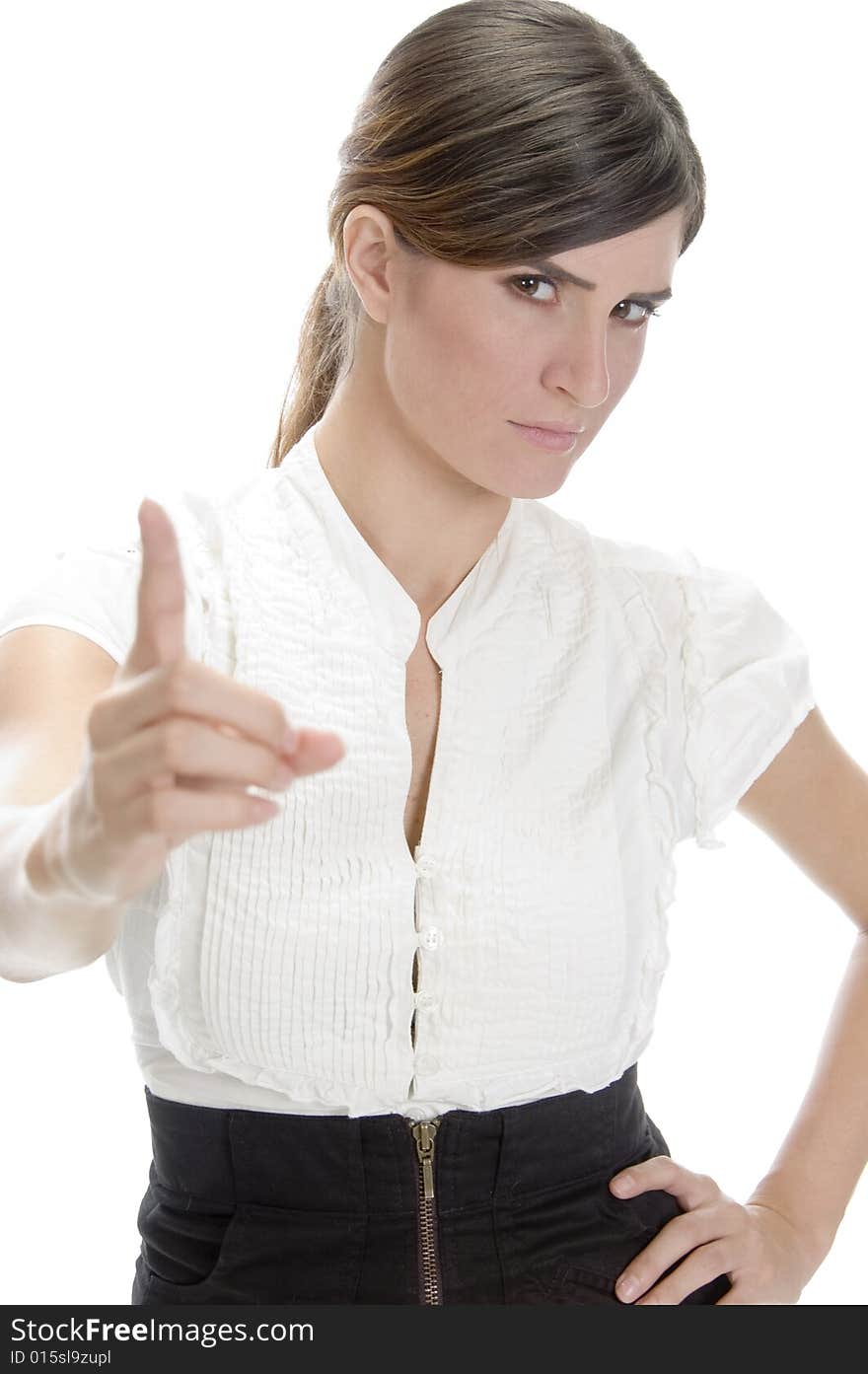 Lady giving warning with white background