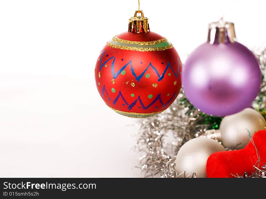 Decorations hanging from a Christmas tree. Decorations hanging from a Christmas tree