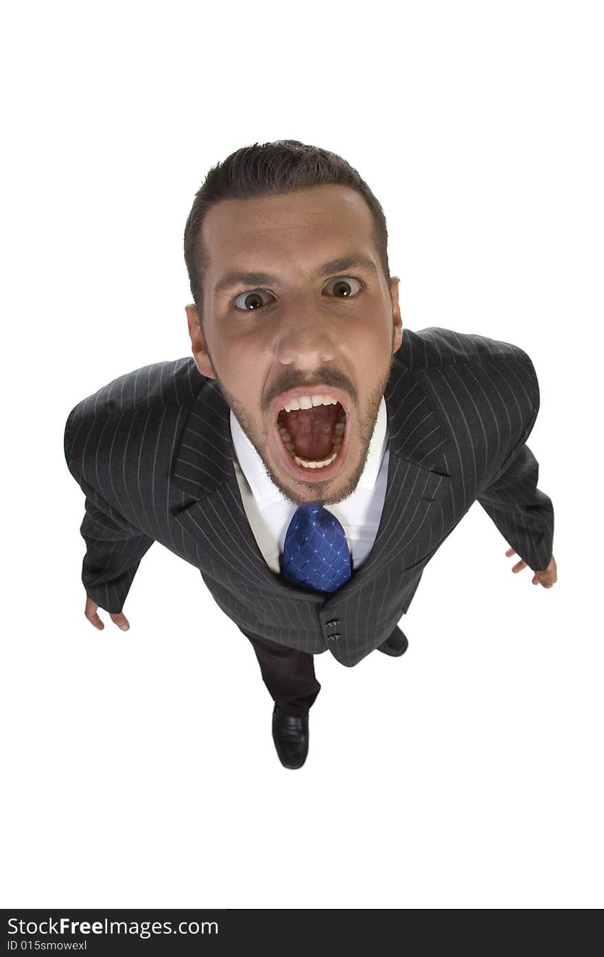 Shouting man looking upward on an isolated white  background