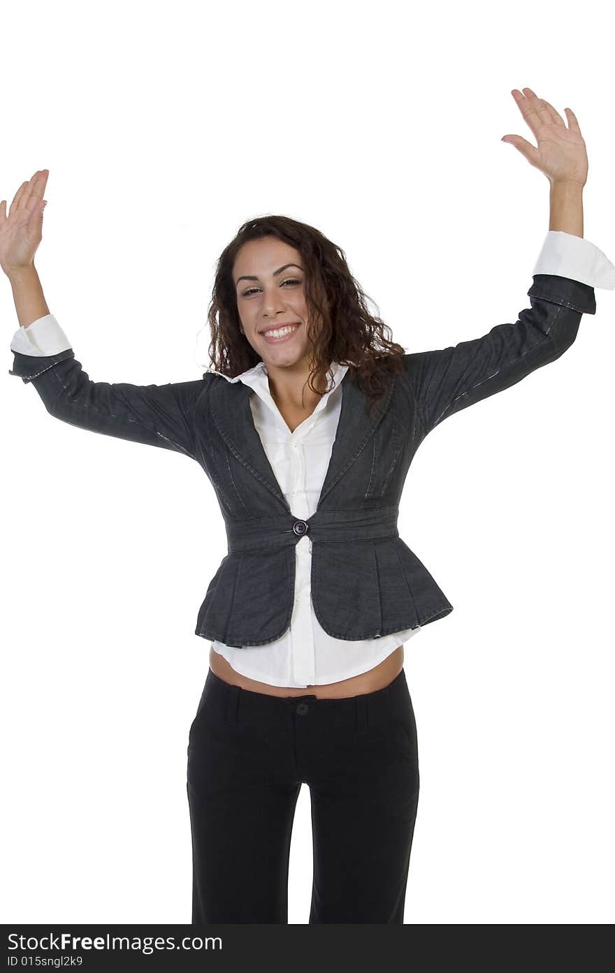 Lady with open palms with white background