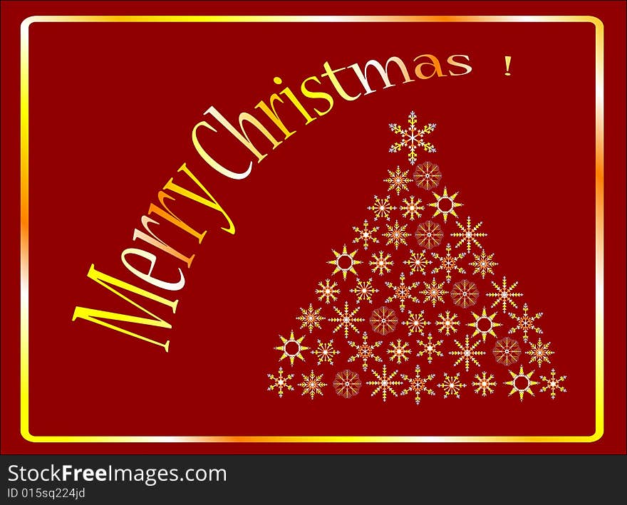 Gold Christmas Tree isolated on a red background. Gold Christmas Tree isolated on a red background