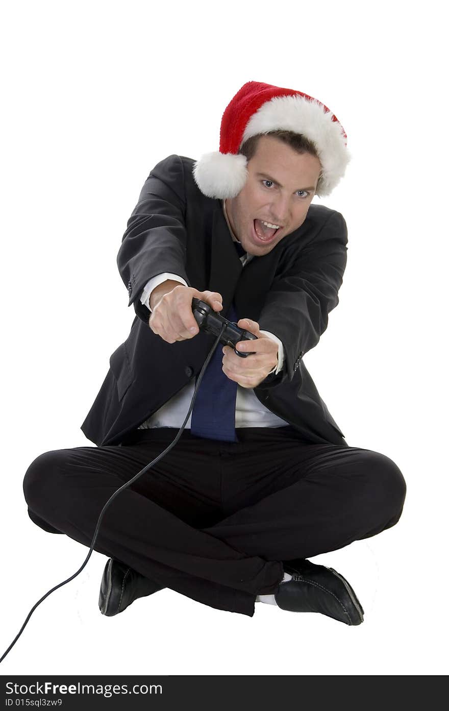 Happy Businessman Playing Video Game