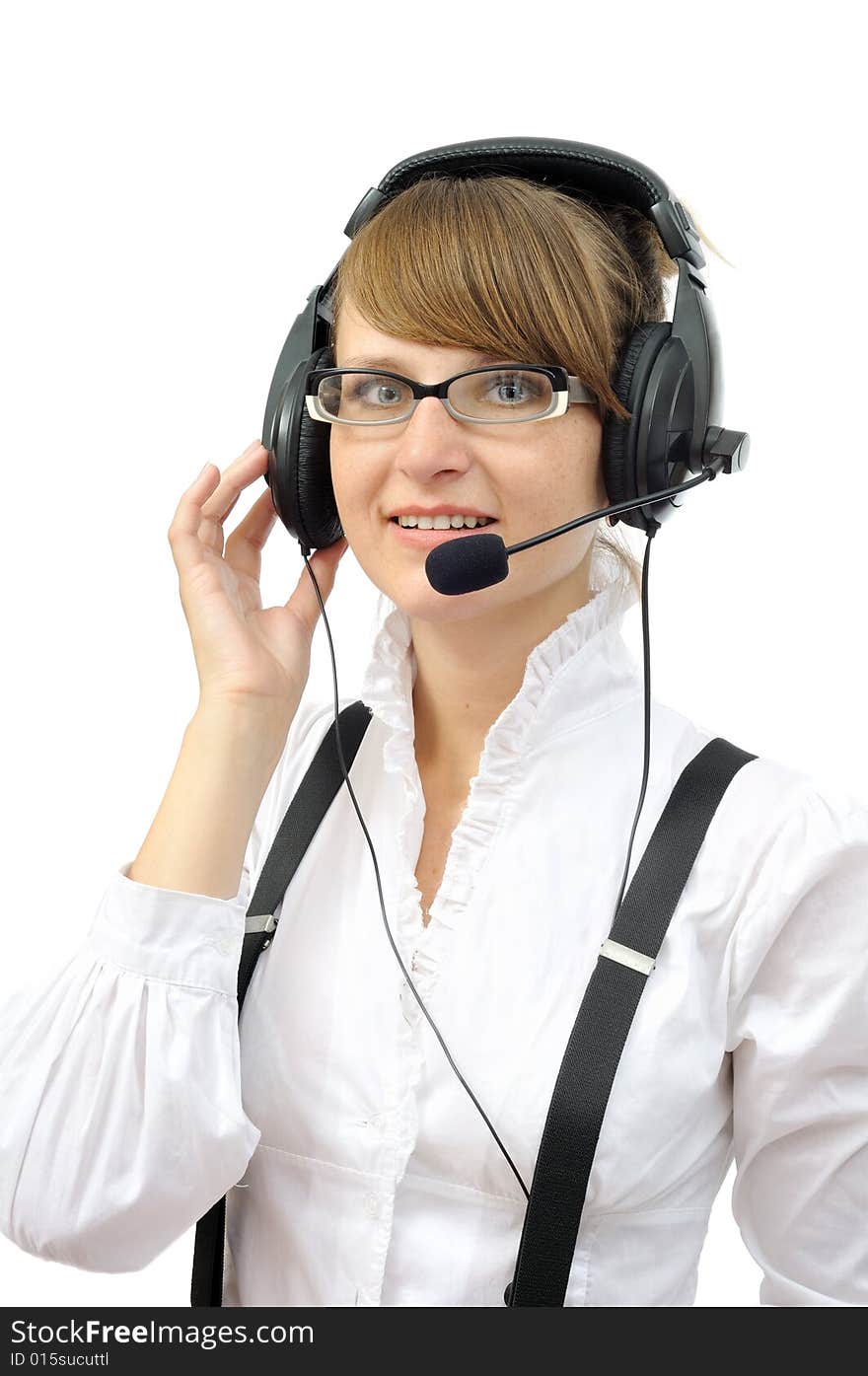 Beautiful businesswoman with headphones