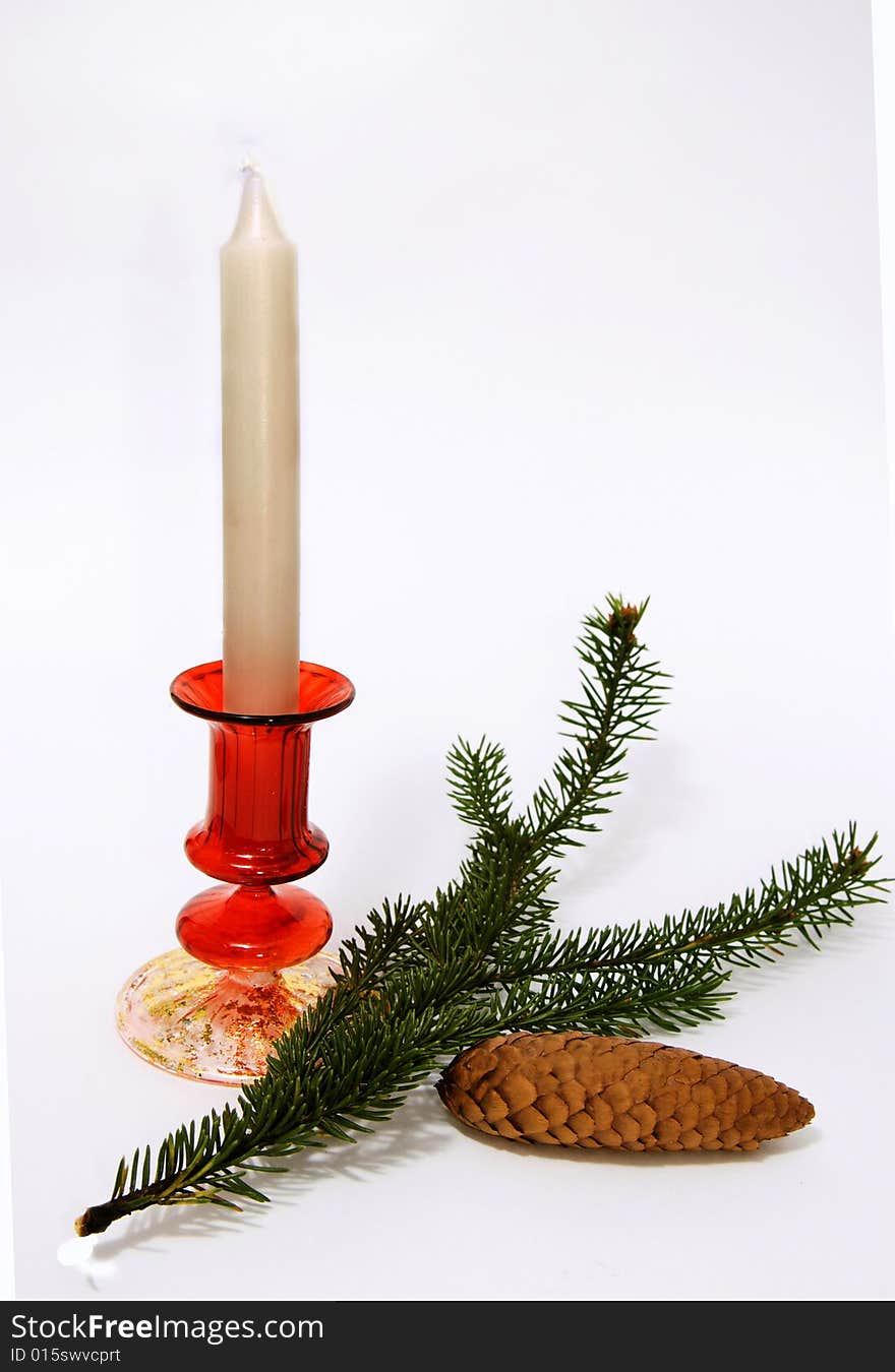 Candle with fur branch