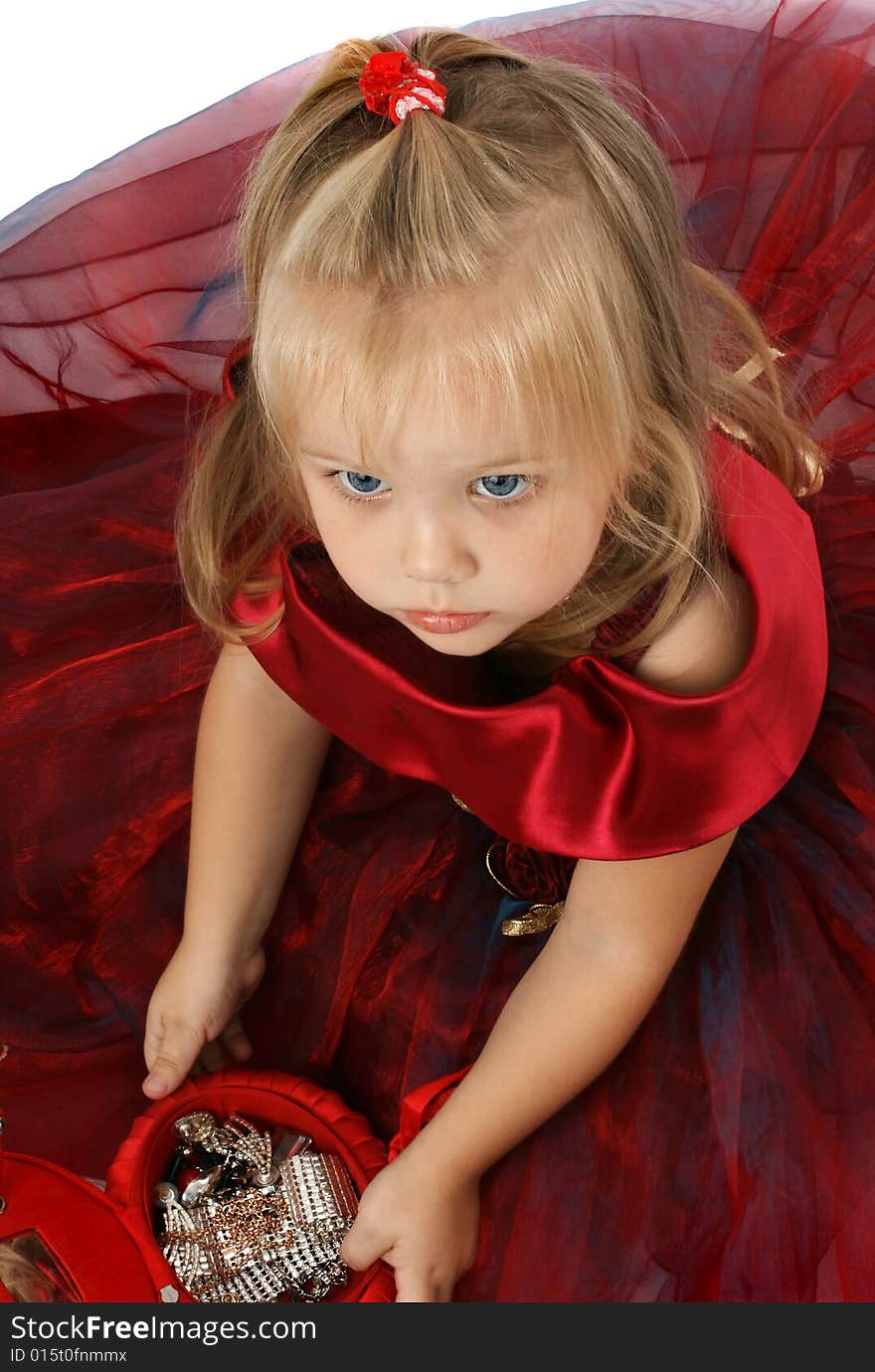 Portrait of the beautiful girl in a red dress