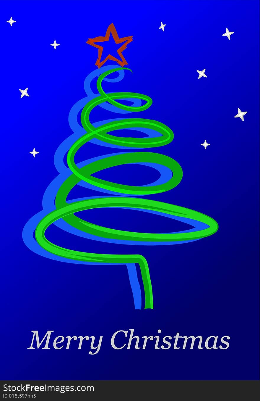 Abstract Christmas tree on the blue background. Vector illustration