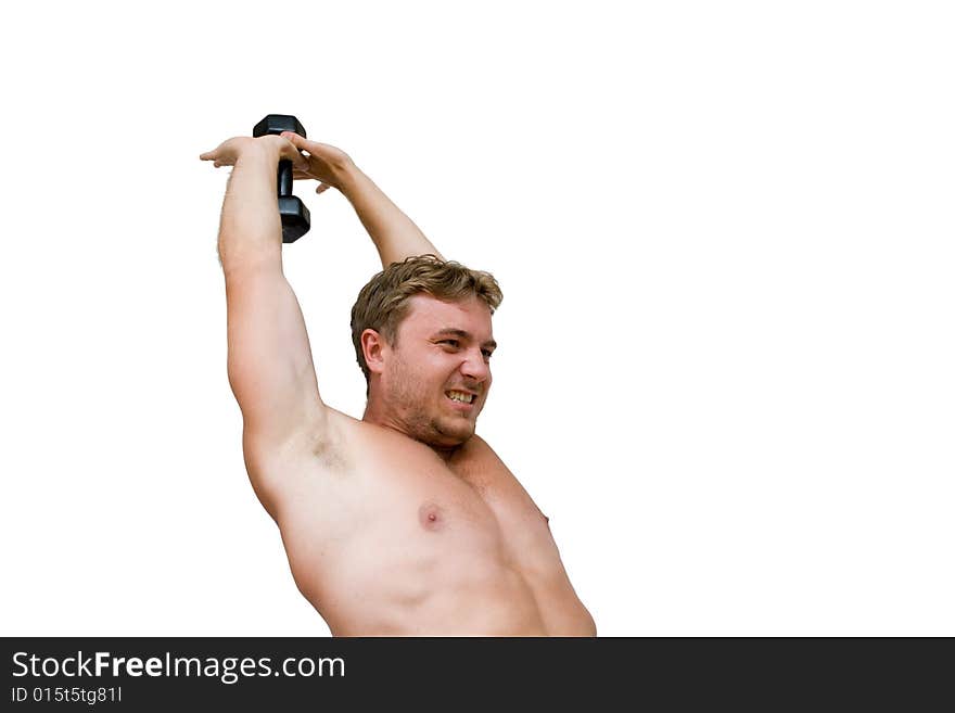 Young man with black dumbbells. Young man with black dumbbells