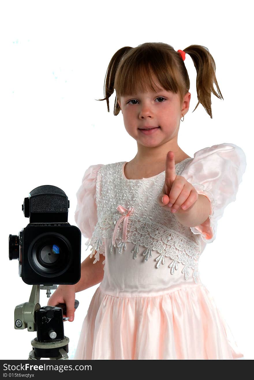 A kid making photo with format camera. A kid making photo with format camera