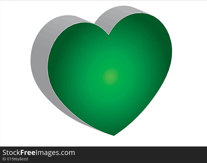 A green heart in a white background. A green heart in a white background