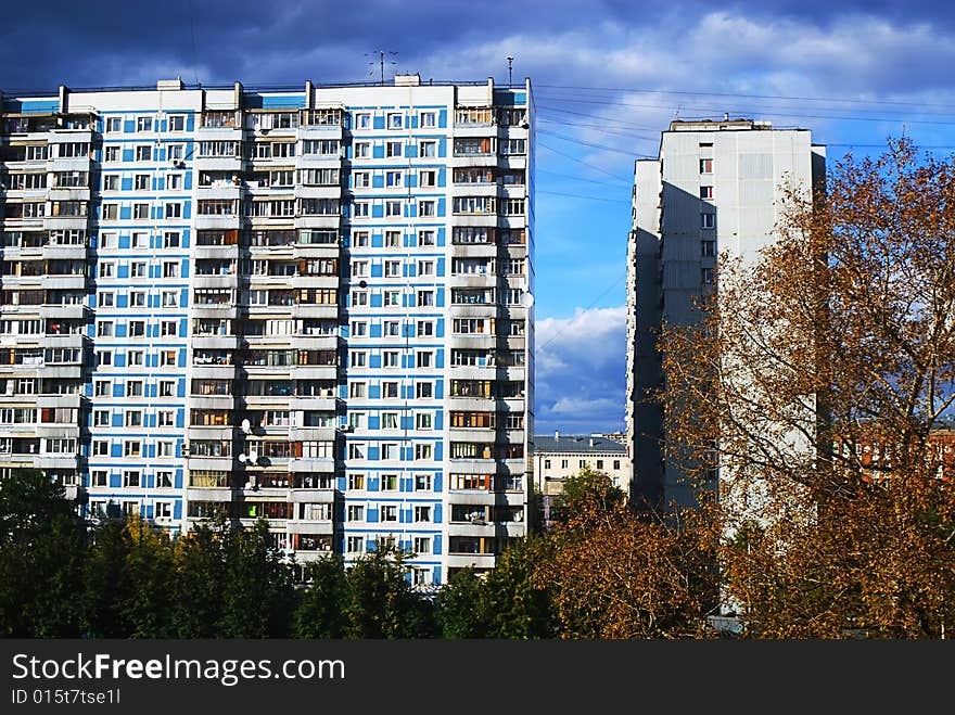 Modern building in autumn in city. Modern building in autumn in city