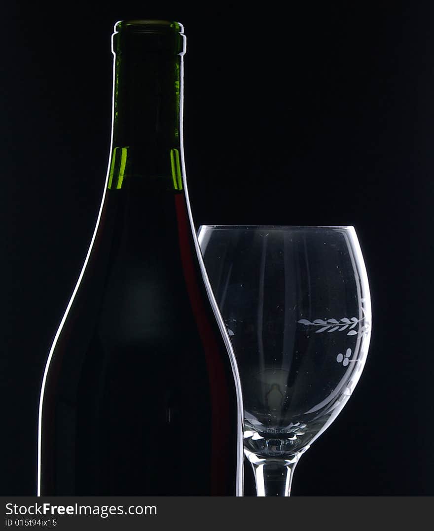 Red wine bottle and glass. Red wine bottle and glass